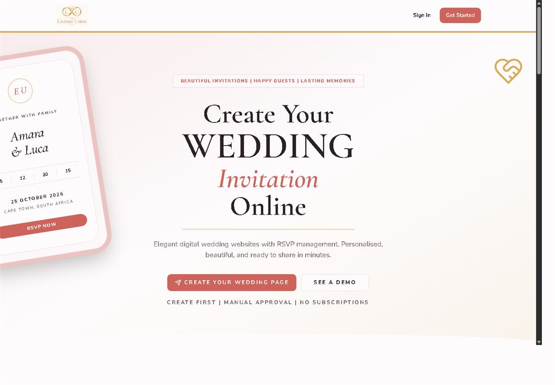 Eternal Union website preview